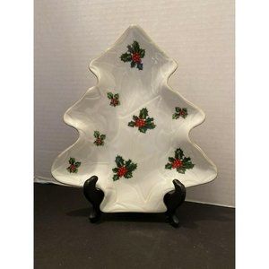 Lefton VINTAGE White Christmas Tree Holly Berry